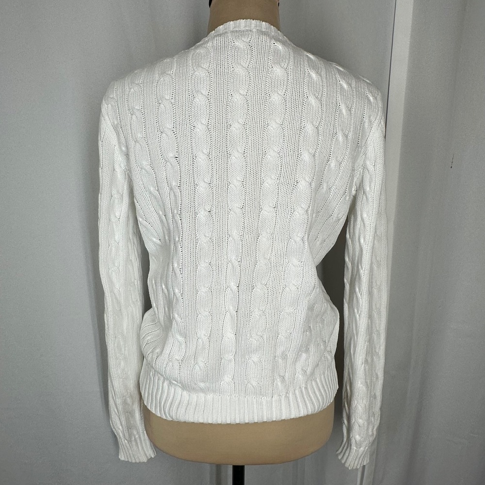 Ralph Lauren White Cable Knit Crewneck Sweater with Blue Pony - Picture 3 of 12